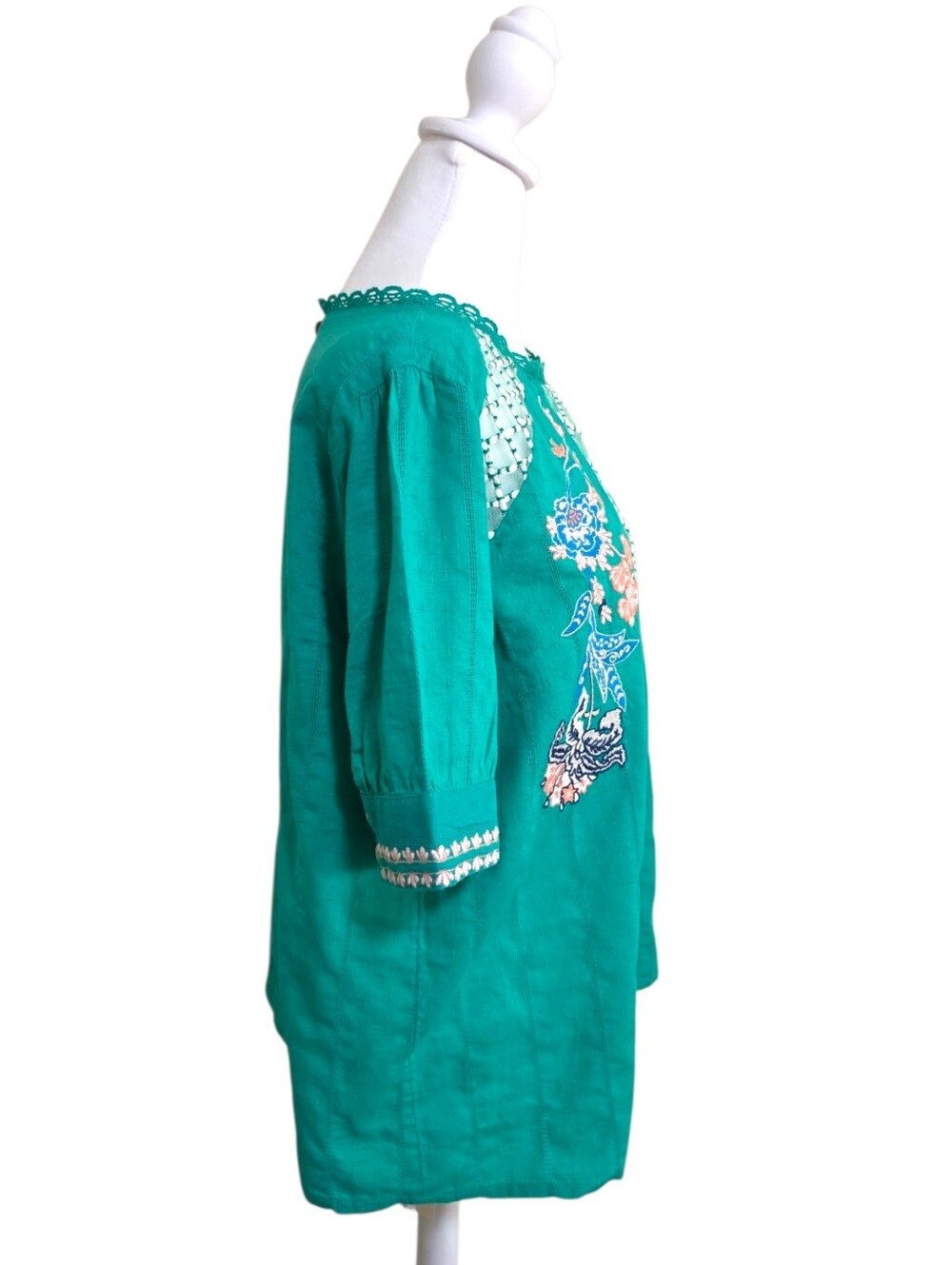 Maeve Green Perennia Floral Enbroidered Blouse, 12, Boho Vintage-Inspired - Picture 6 of 11